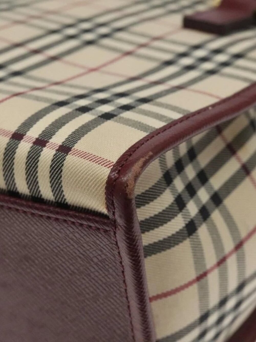 BURBERRY Nova Check Hand Bag Canvas Beige Gold Auth 126305 - Picture 11 of 16